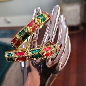 Elegant Gold and Multicolor Bangles Set Of 2  Green Pink Gold